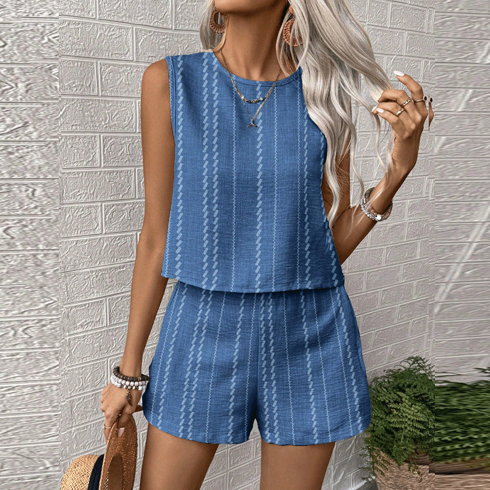 Womens Casual Two Piece Set with Sleeveless Top and Shorts