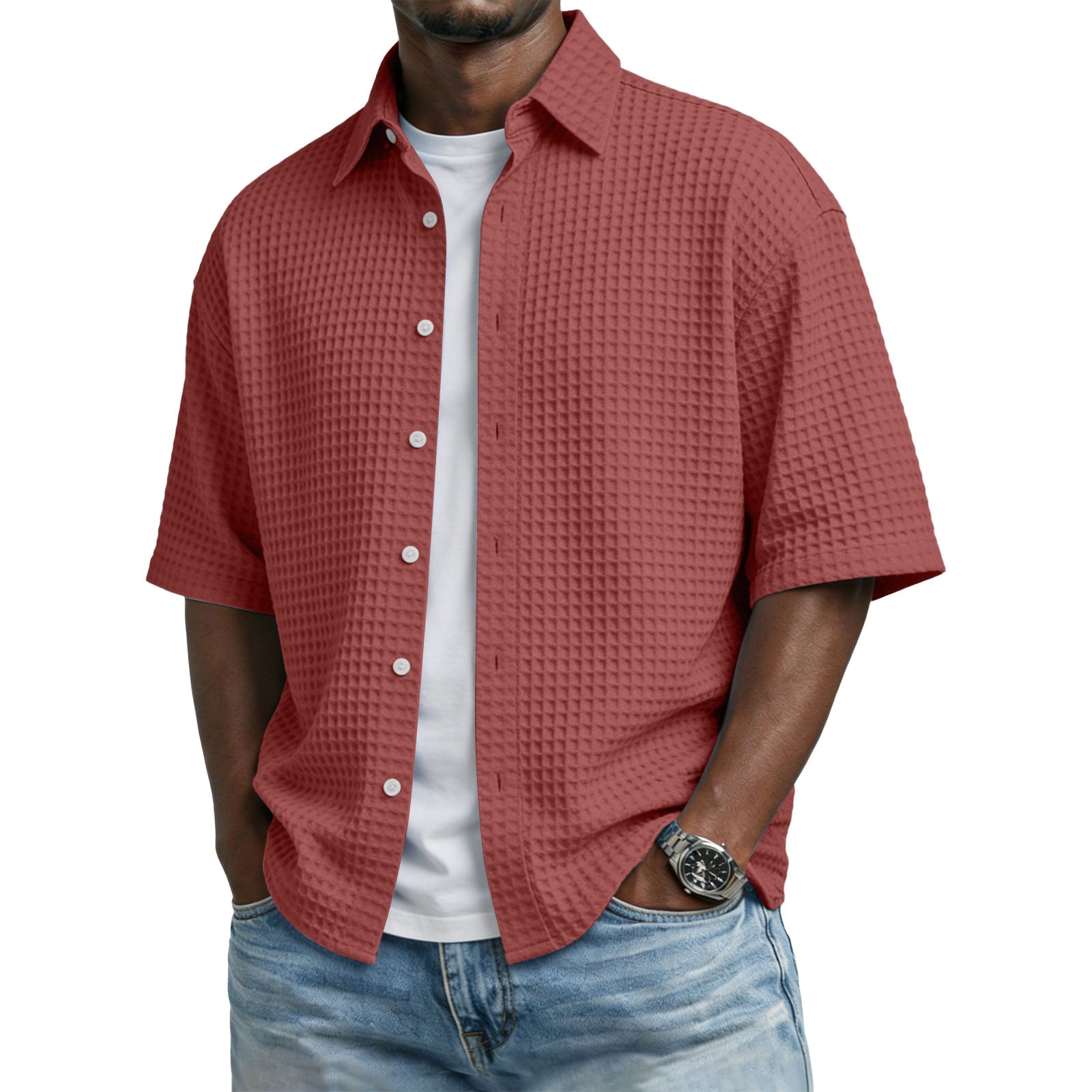 Mens Short Sleeve Button Up Shirt with Casual Fit