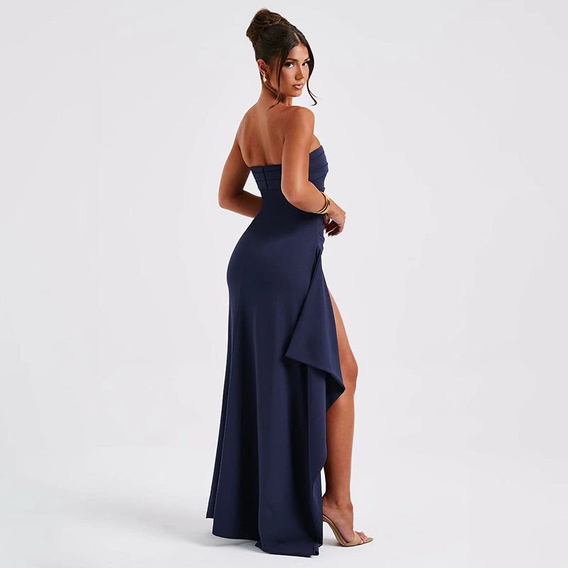 Women's Strapless Maxi Dress with Split A-Line Skirt