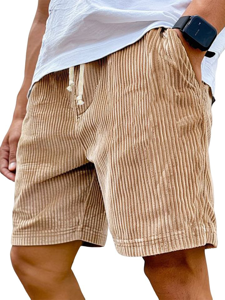 Mens Corduroy Shorts with Drawstring Waist and Relaxed Fit