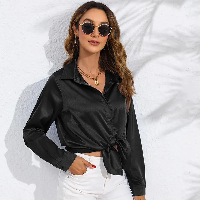 Women's Silk Long Sleeve Blouse - Elegant Flowing Fit