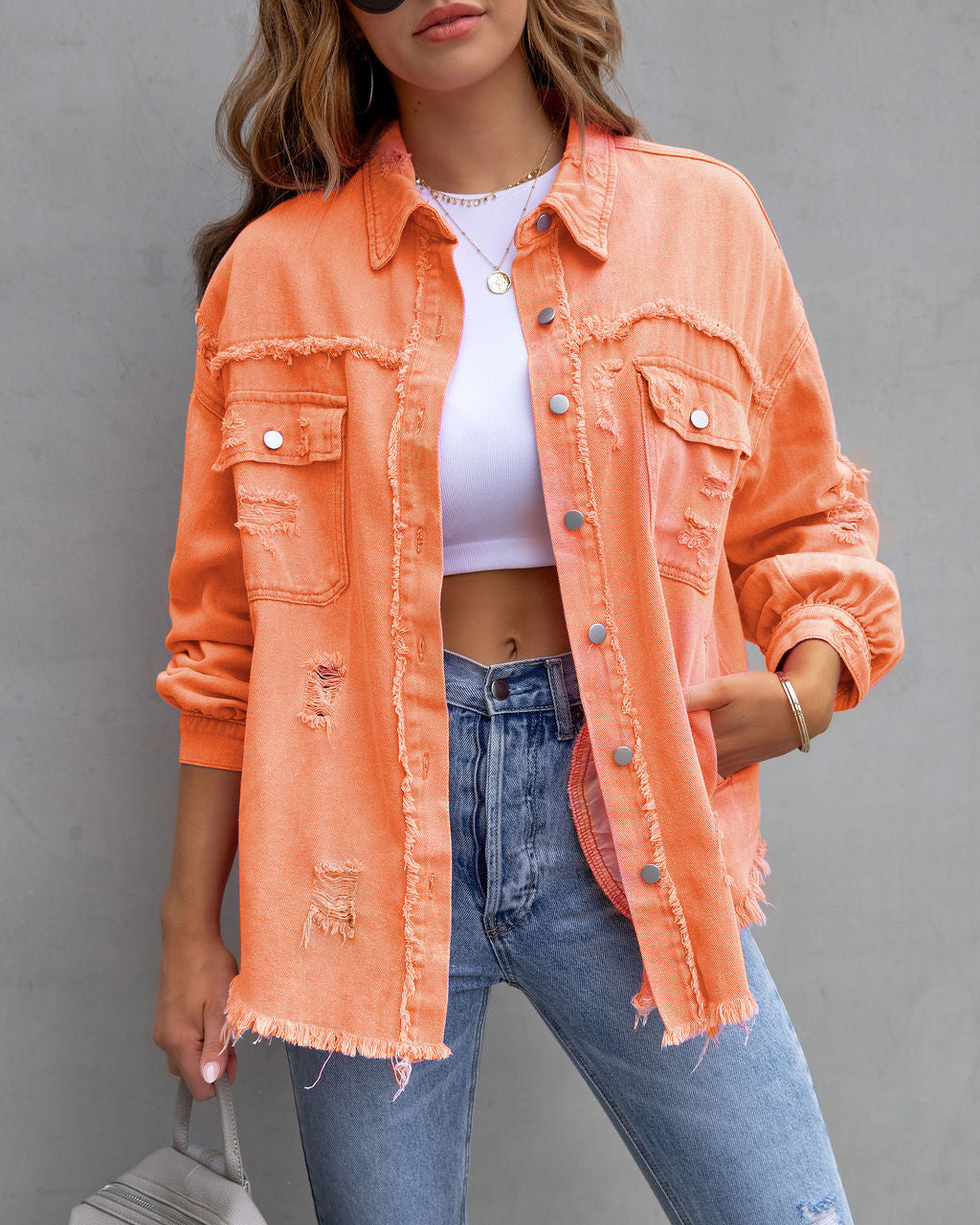 Women's Casual Ripped Shirt Jacket for Stylish Everyday Wear