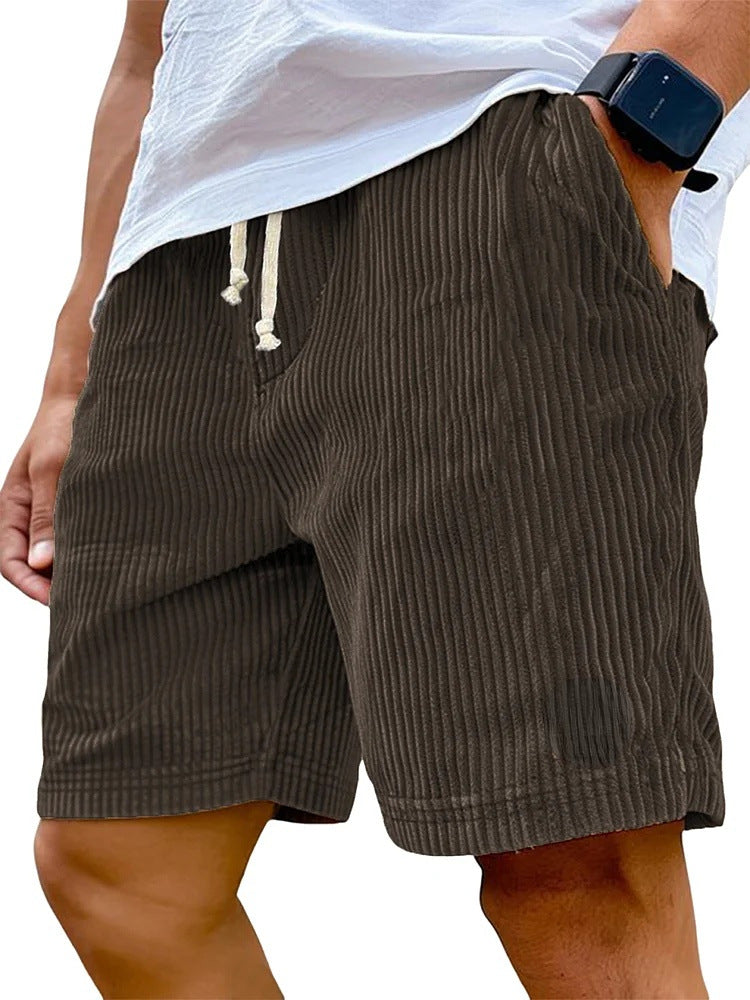 Mens Corduroy Shorts with Drawstring Waist and Relaxed Fit