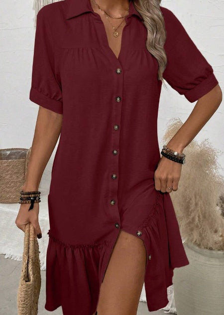 Women's Button Up Ruffle Hem Dress - Summer & Formal Dresses
