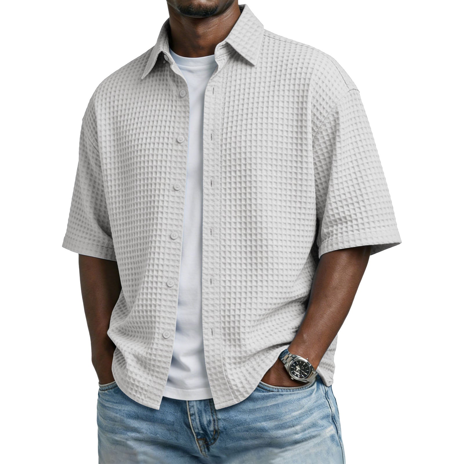 Mens Short Sleeve Button Up Shirt with Casual Fit