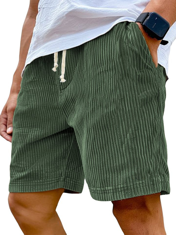 Mens Corduroy Shorts with Drawstring Waist and Relaxed Fit