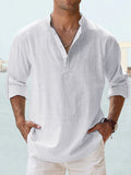 Men's Casual Long Sleeve Blouse with Stand Collar