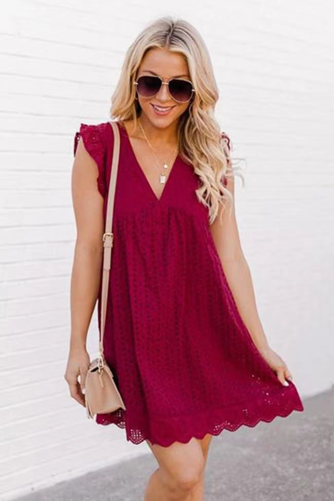 Women's Lace Cutout V-Neck Summer Dress