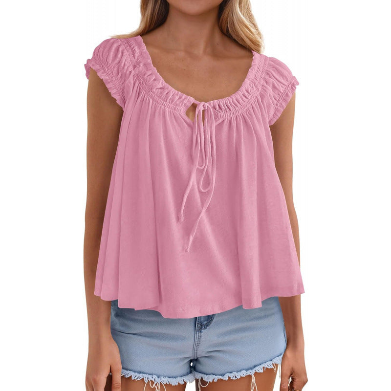 Women's Ruffle-Trimmed Pleated Summer Top