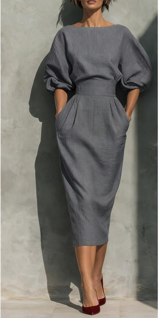 Women's Casual Dress with Puff Lantern Sleeves