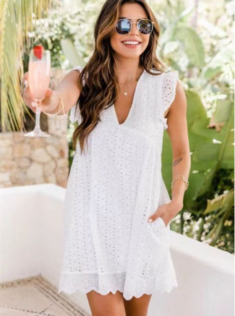 Women's Lace Cutout V-Neck Summer Dress