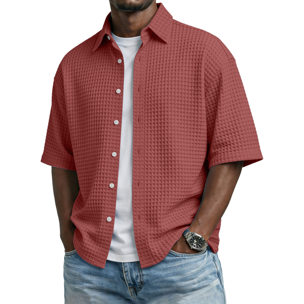 Mens Short Sleeve Button Up Shirt with Casual Fit