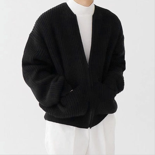 Men's Knitted Cardigan with Funnel Neck