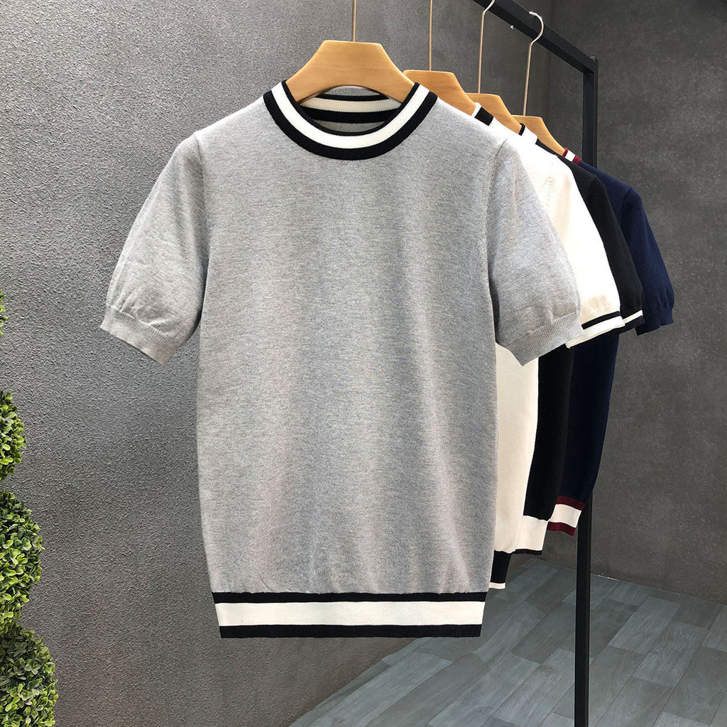 Mens Short Sleeve Knit T Shirt with Contrast Trim