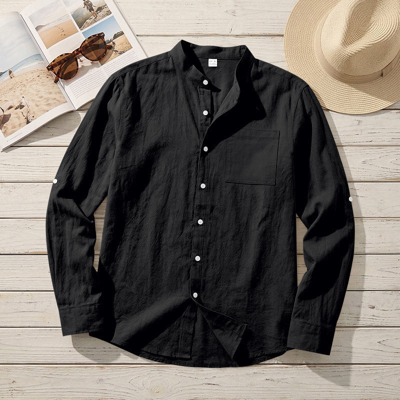Men's Linen Stand-Up Collar Shirt