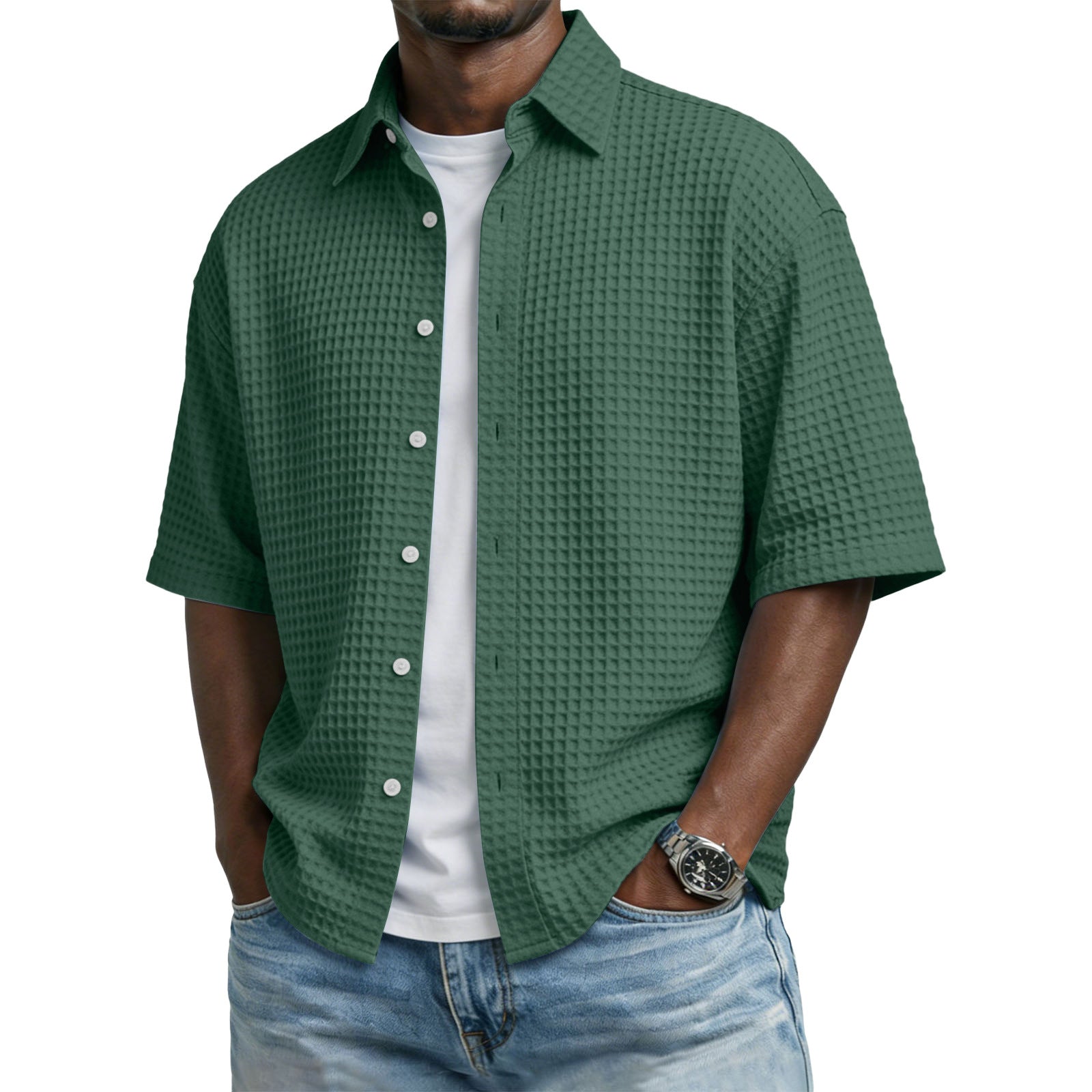 Mens Short Sleeve Button Up Shirt with Casual Fit