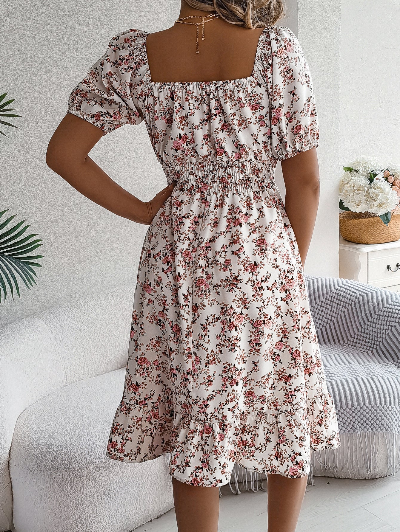 Women's Floral Print Ruffled Dress