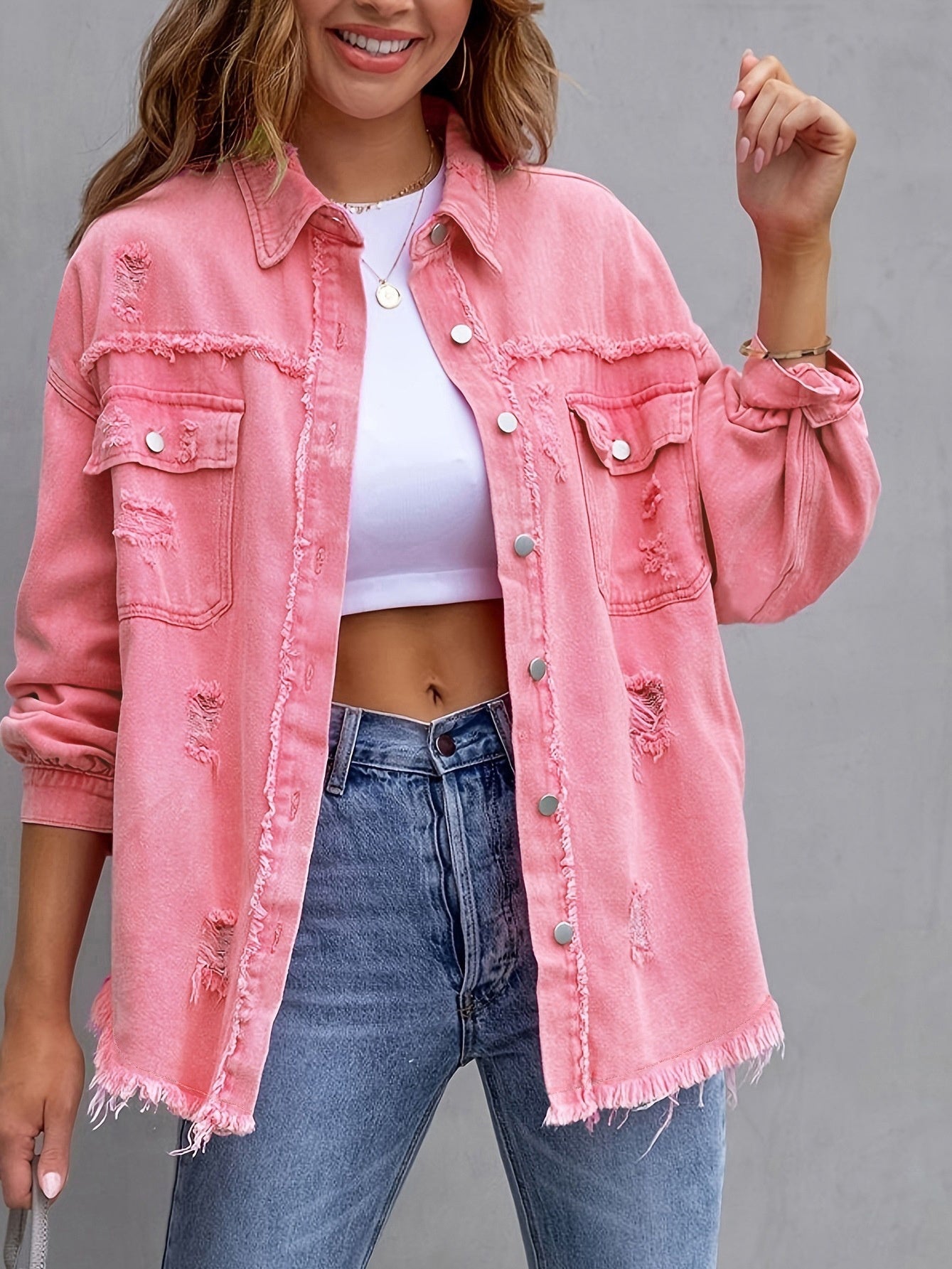 Women's Casual Ripped Shirt Jacket for Stylish Everyday Wear