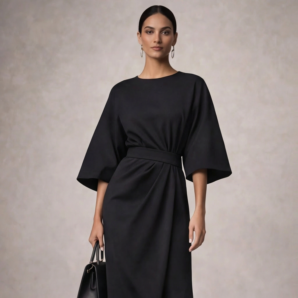 Women's Midi Dress Elegant Design with Waist Belt for Formal and Casual Wear