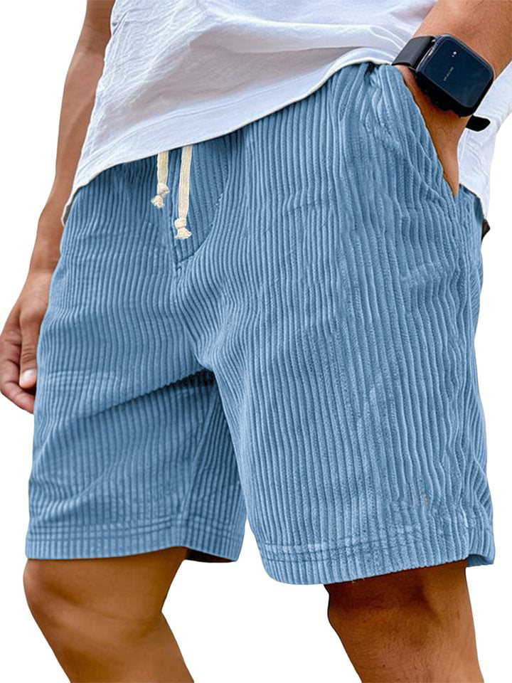 Mens Corduroy Shorts with Drawstring Waist and Relaxed Fit