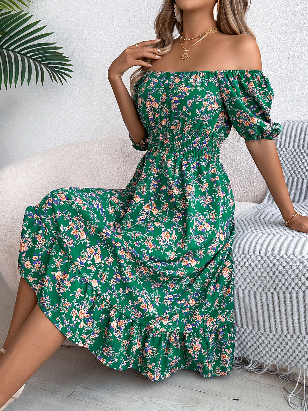 Women's Floral Print Ruffled Dress