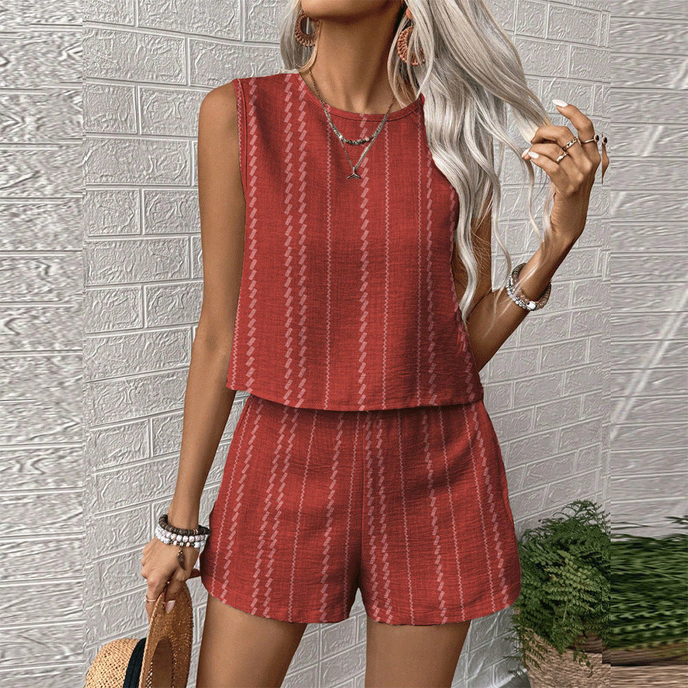 Womens Casual Two Piece Set with Sleeveless Top and Shorts