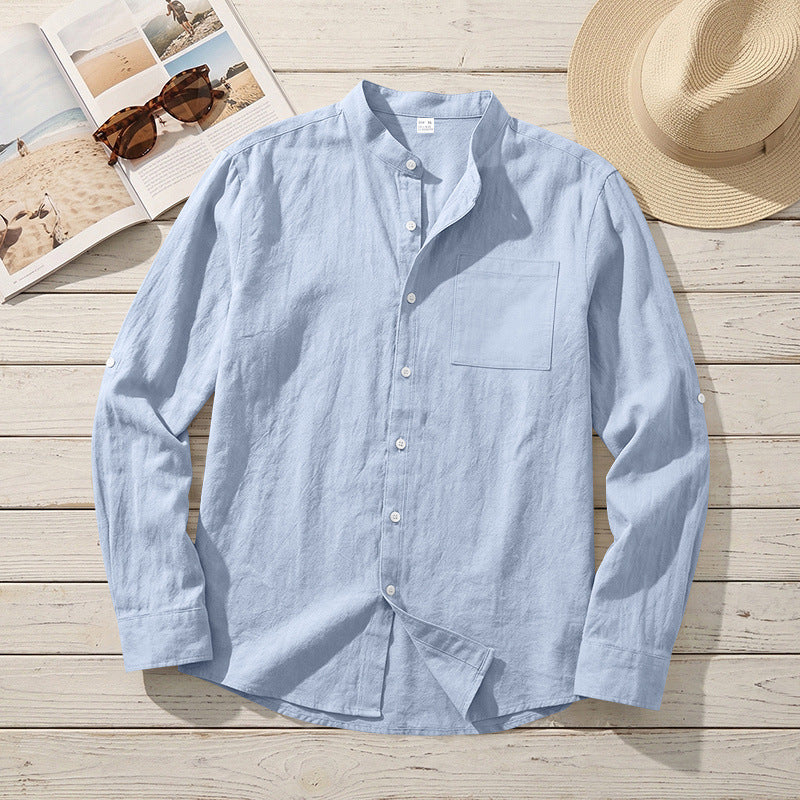 Men's Linen Stand-Up Collar Shirt