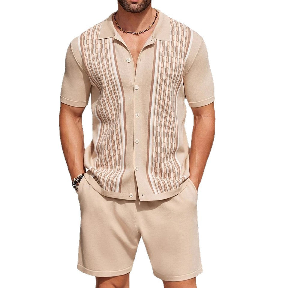 Mens Two Piece Summer Set with Short Sleeve Shirt and Shorts