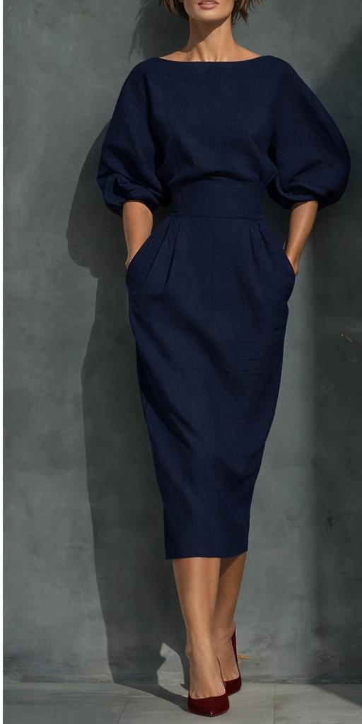 Women's Casual Dress with Puff Lantern Sleeves