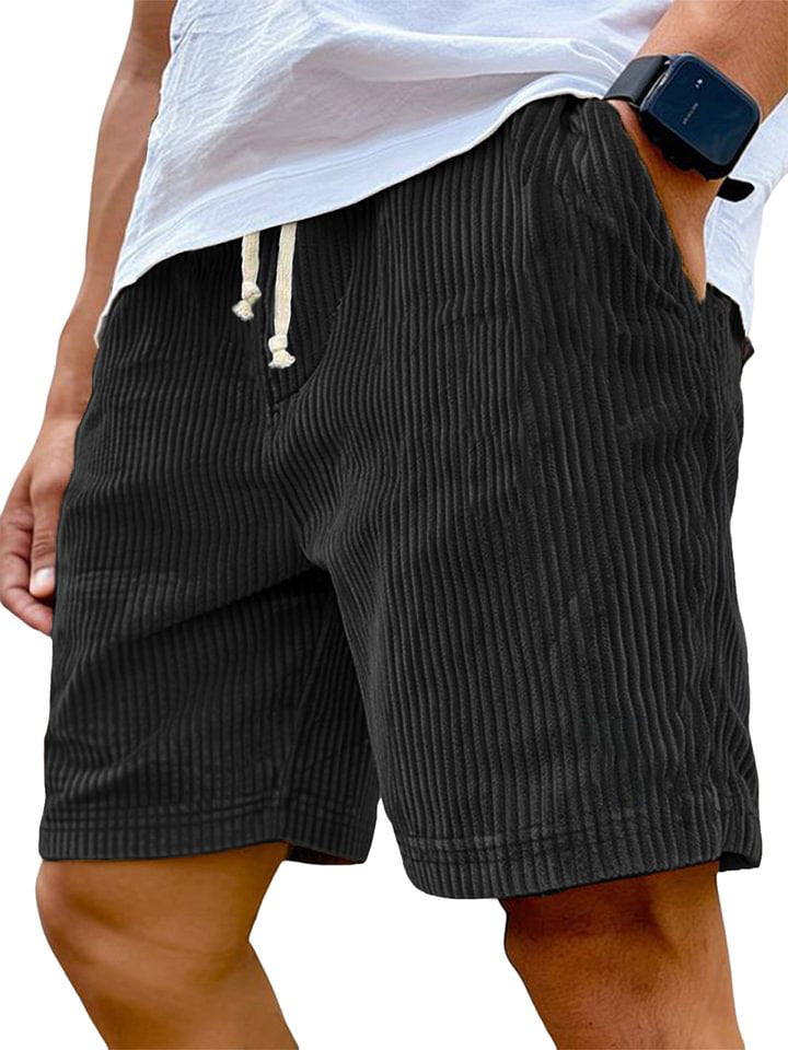 Mens Corduroy Shorts with Drawstring Waist and Relaxed Fit