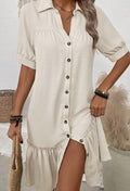 Women's Button Up Ruffle Hem Dress - Summer & Formal Dresses