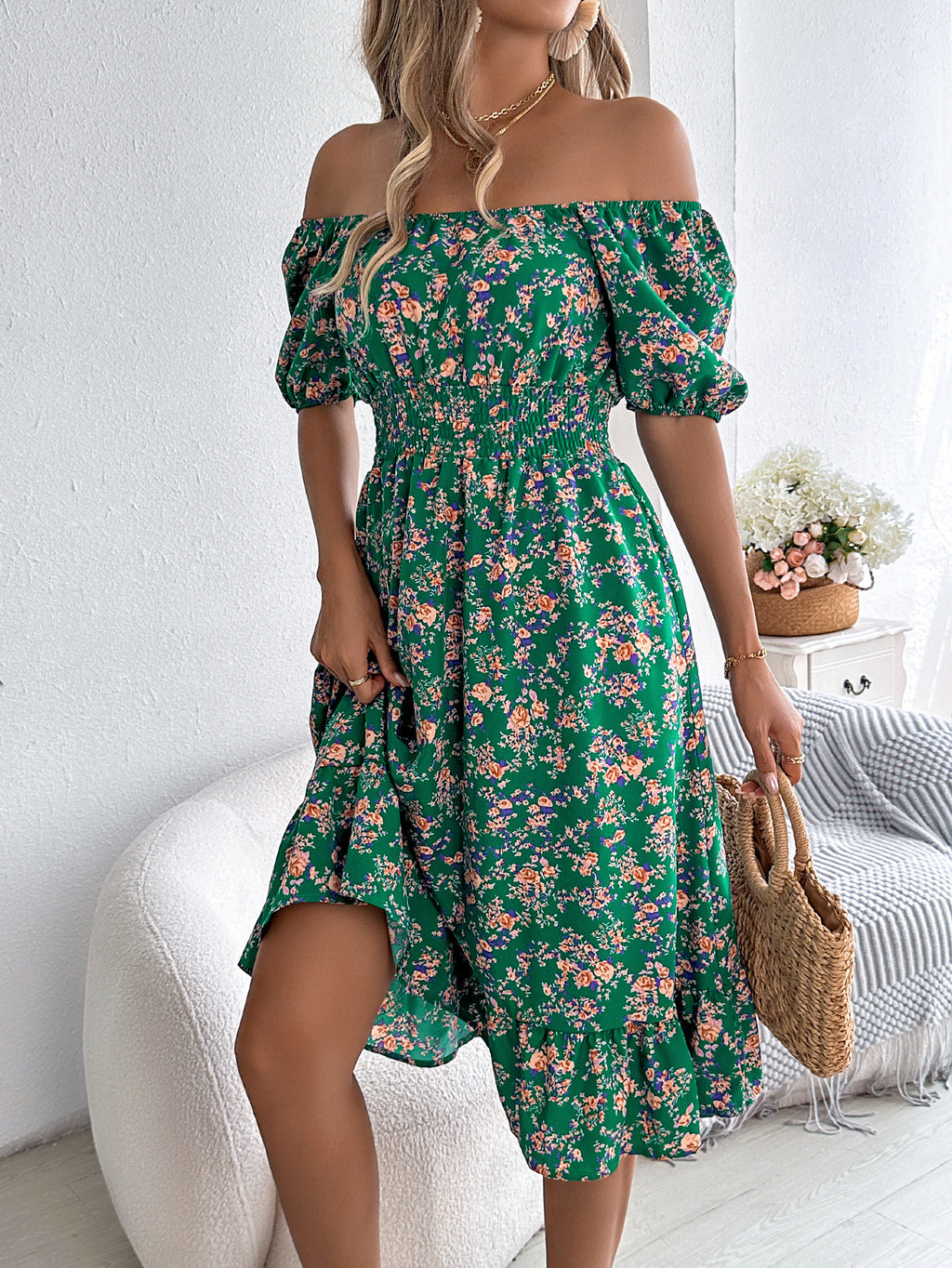 Women's Floral Print Ruffled Dress