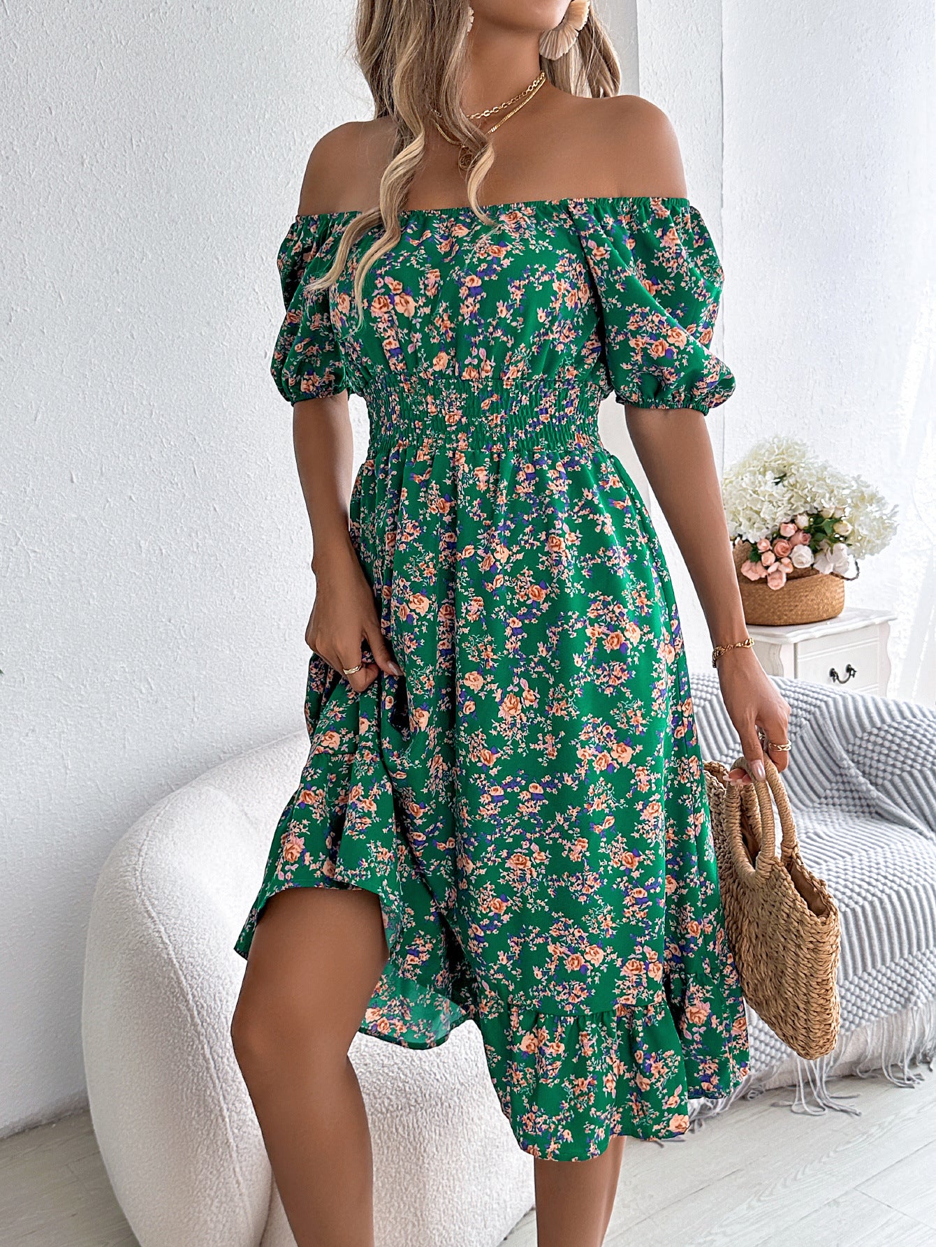 Women's Floral Print Ruffled Dress