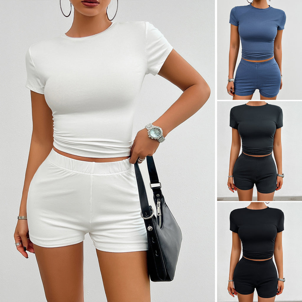 Women's Slim Tracksuit Set - Short Sleeve T-Shirt and Shorts