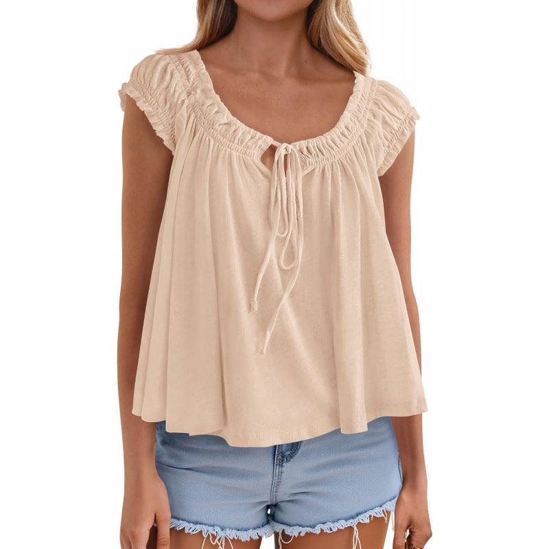 Women's Ruffle-Trimmed Pleated Summer Top