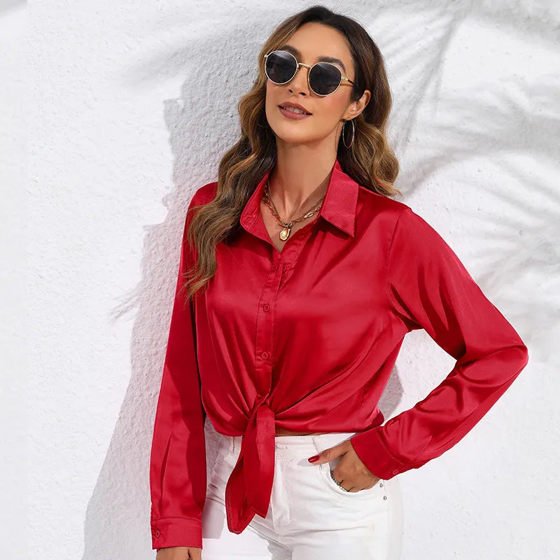 Women's Silk Long Sleeve Blouse - Elegant Flowing Fit