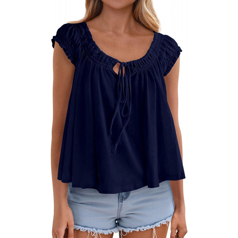 Women's Ruffle-Trimmed Pleated Summer Top