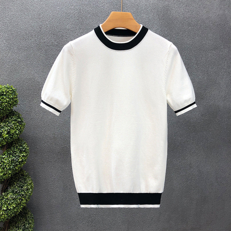 Mens Short Sleeve Knit T Shirt with Contrast Trim