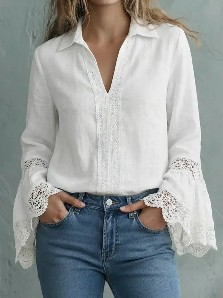 Women's Elegant Blouse with Lace Trim