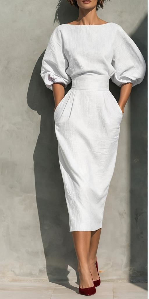 Women's Casual Dress with Puff Lantern Sleeves