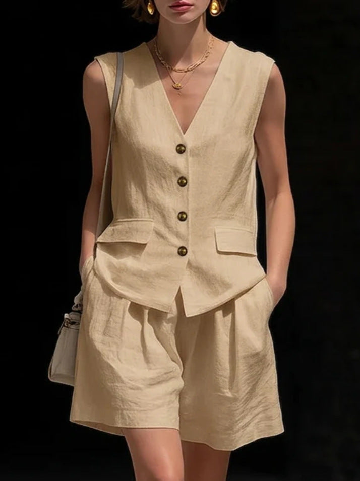 Women's Elegant Vest Top and Shorts Two-Piece Set