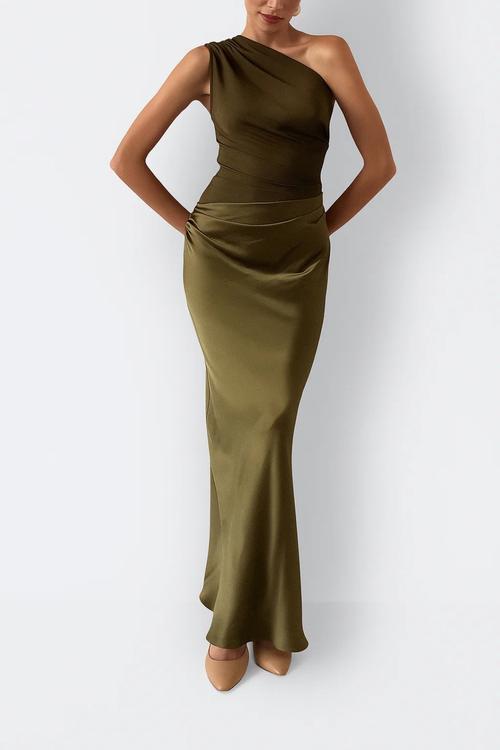 Women's Elegant Fitted Dress – Asymmetrical Design for Festive Celebrations