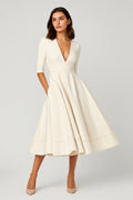 Women's Elegant Midi Dress – Flared V-Neck Design for Stylish Versatility