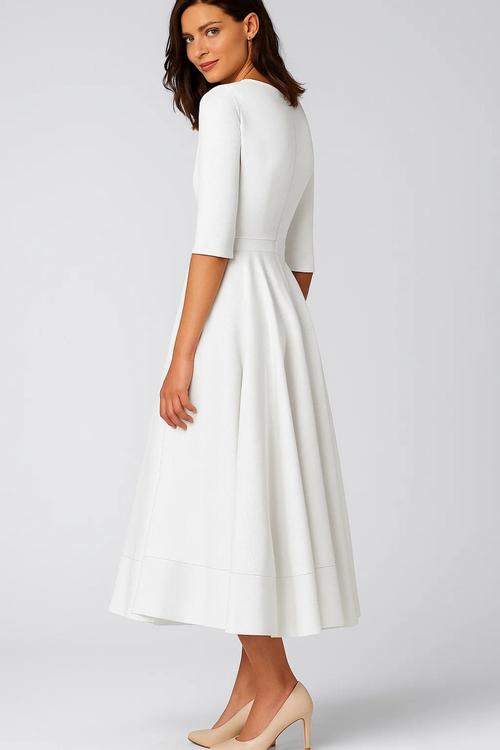Women's Elegant Midi Dress – Flared V-Neck Design for Stylish Versatility