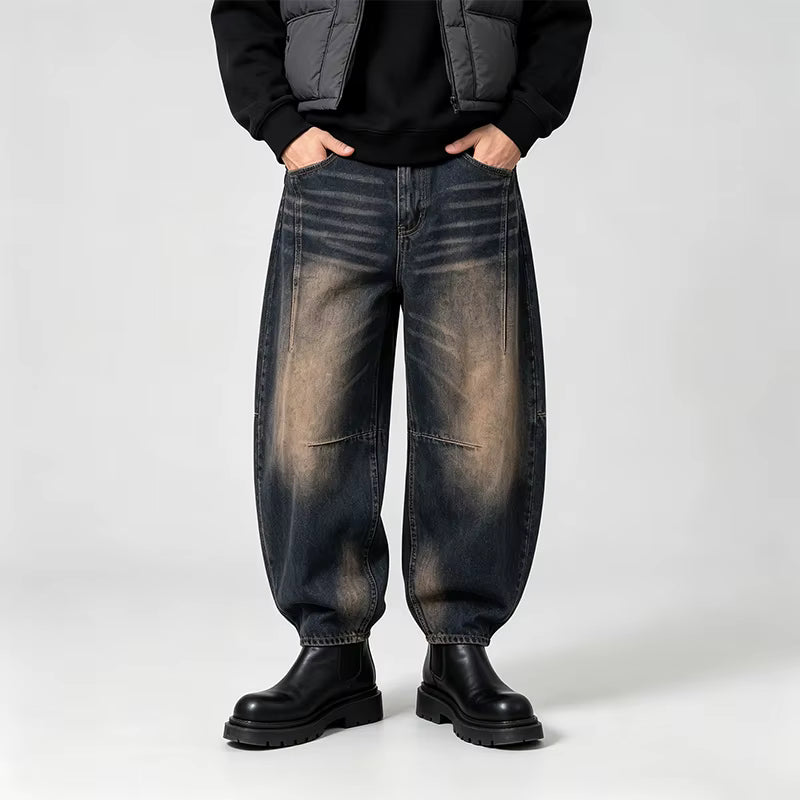 Men's Baggy Denim Jeans with Folded Hem