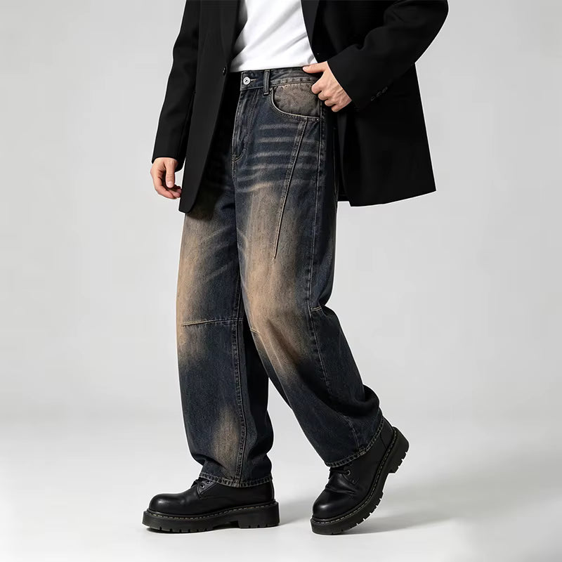 Men's Baggy Denim Jeans with Folded Hem