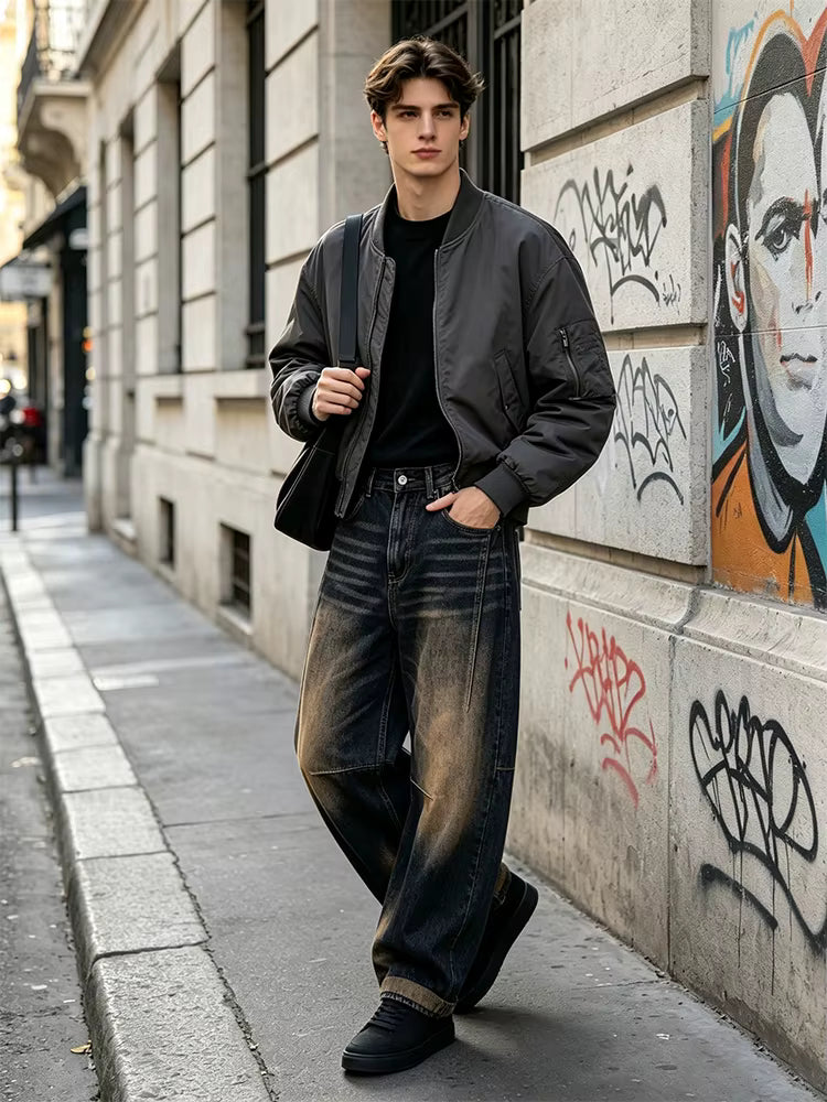 Men's Baggy Denim Jeans with Folded Hem