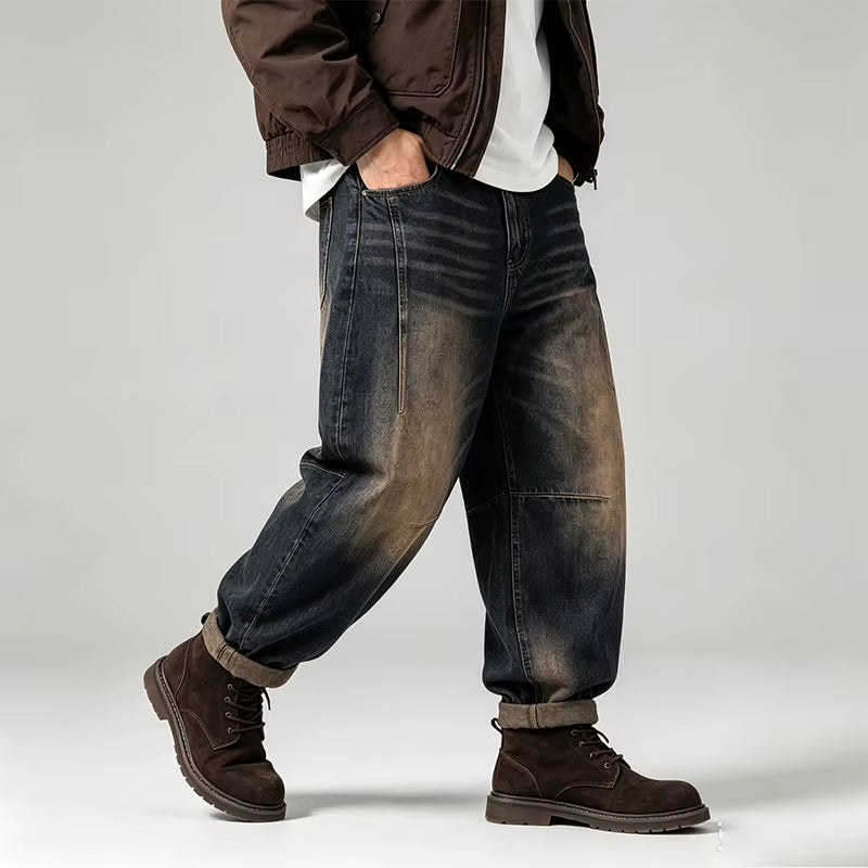 Men's Baggy Denim Jeans with Folded Hem
