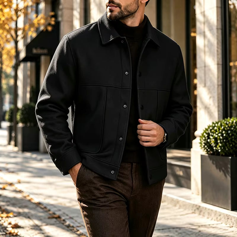 Men's Brushed Short Jacket Relaxed Fit Button Front