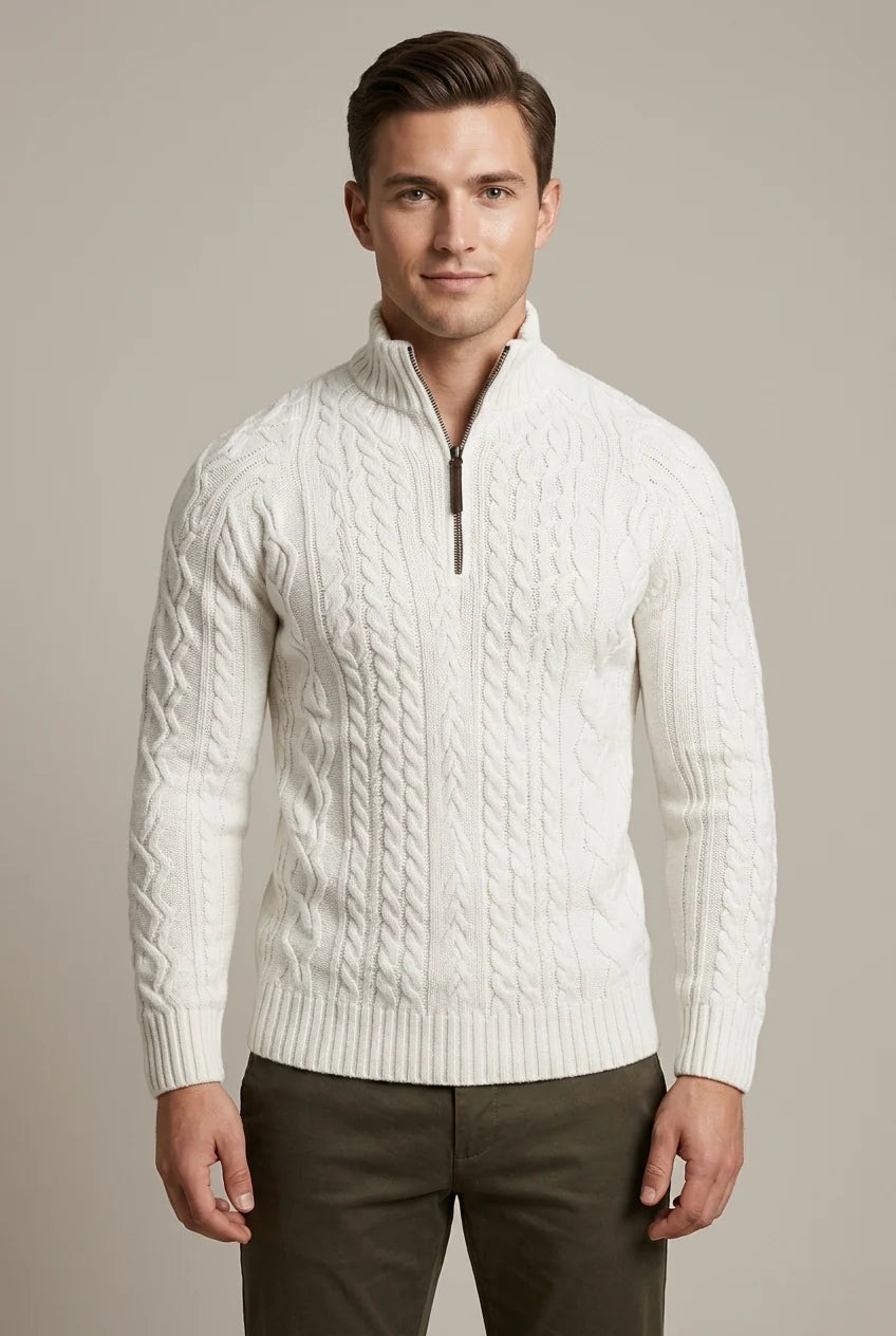 Men's Cable Knit Quarter Zip Sweater
